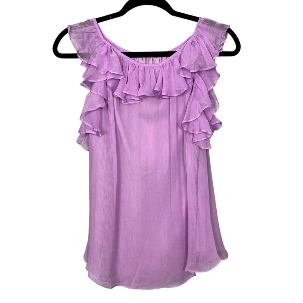 Miguelina Latrice Silk Ruffle Sleeveless Top Purple Womens Size S Romantic Fairy